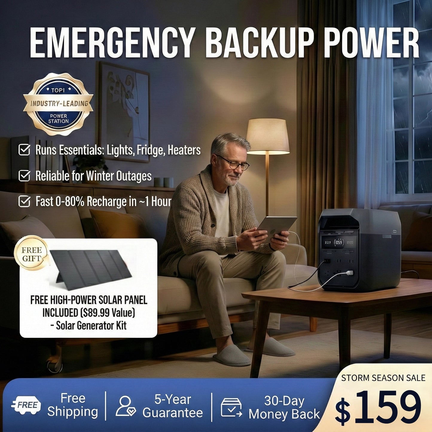 TerraForm Portable Power Station with 1800W AC Output & 10ms UPS Backup, Includes Free 400W Solar Panel