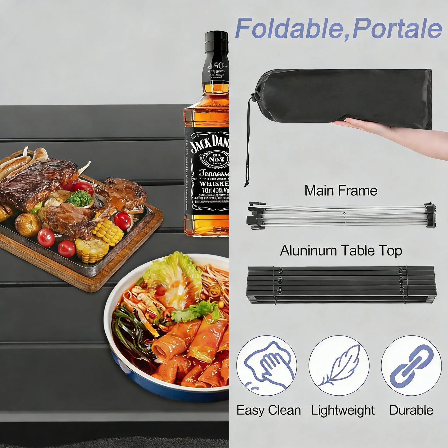 Ultralight Aluminum Folding Table with Bag, All-Purpose Outdoor Use
