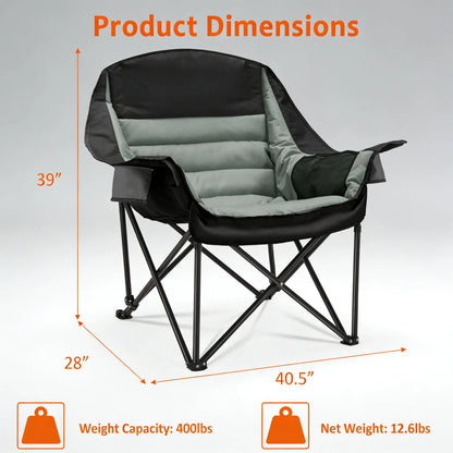 Oversized Folding Camping Chair, 400lbs Capacity with Side Pocket & Cup Holder