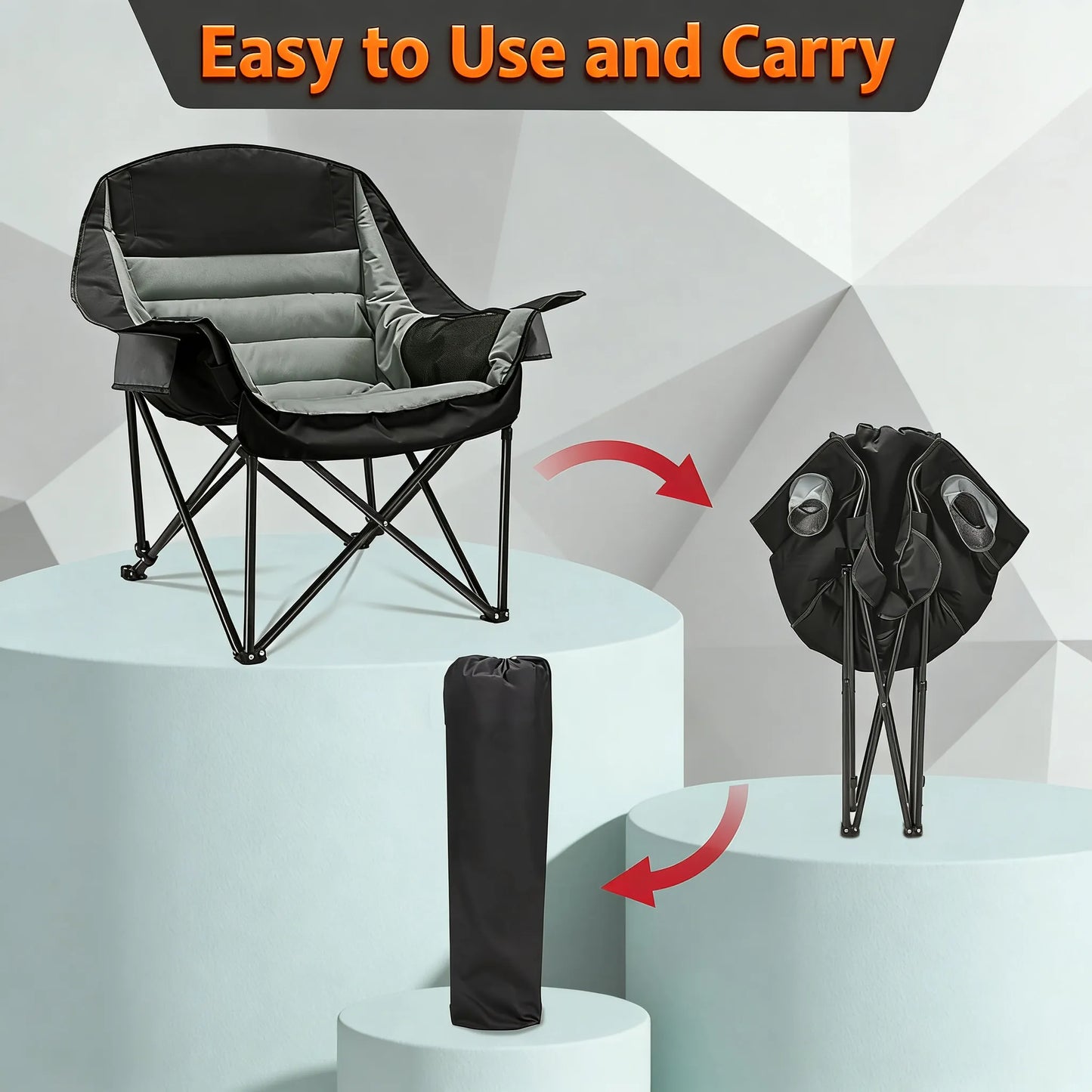 Oversized Folding Camping Chair, 400lbs Capacity with Side Pocket & Cup Holder