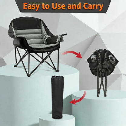 Oversized Folding Camping Chair, 400lbs Capacity with Side Pocket & Cup Holder