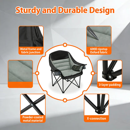 Oversized Folding Camping Chair, 400lbs Capacity with Side Pocket & Cup Holder