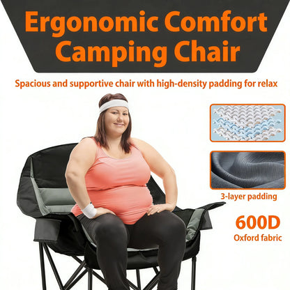 Oversized Folding Camping Chair, 400lbs Capacity with Side Pocket & Cup Holder