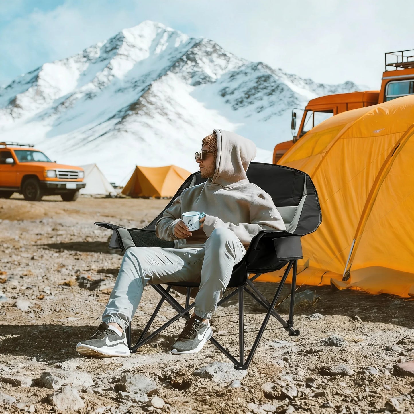 Oversized Folding Camping Chair, 400lbs Capacity with Side Pocket & Cup Holder