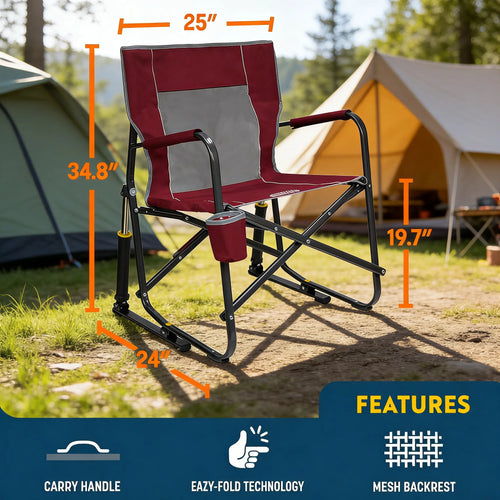 Folding Rocker with Cup Holder, Easy to Carry for Outdoor Camping & Relaxation