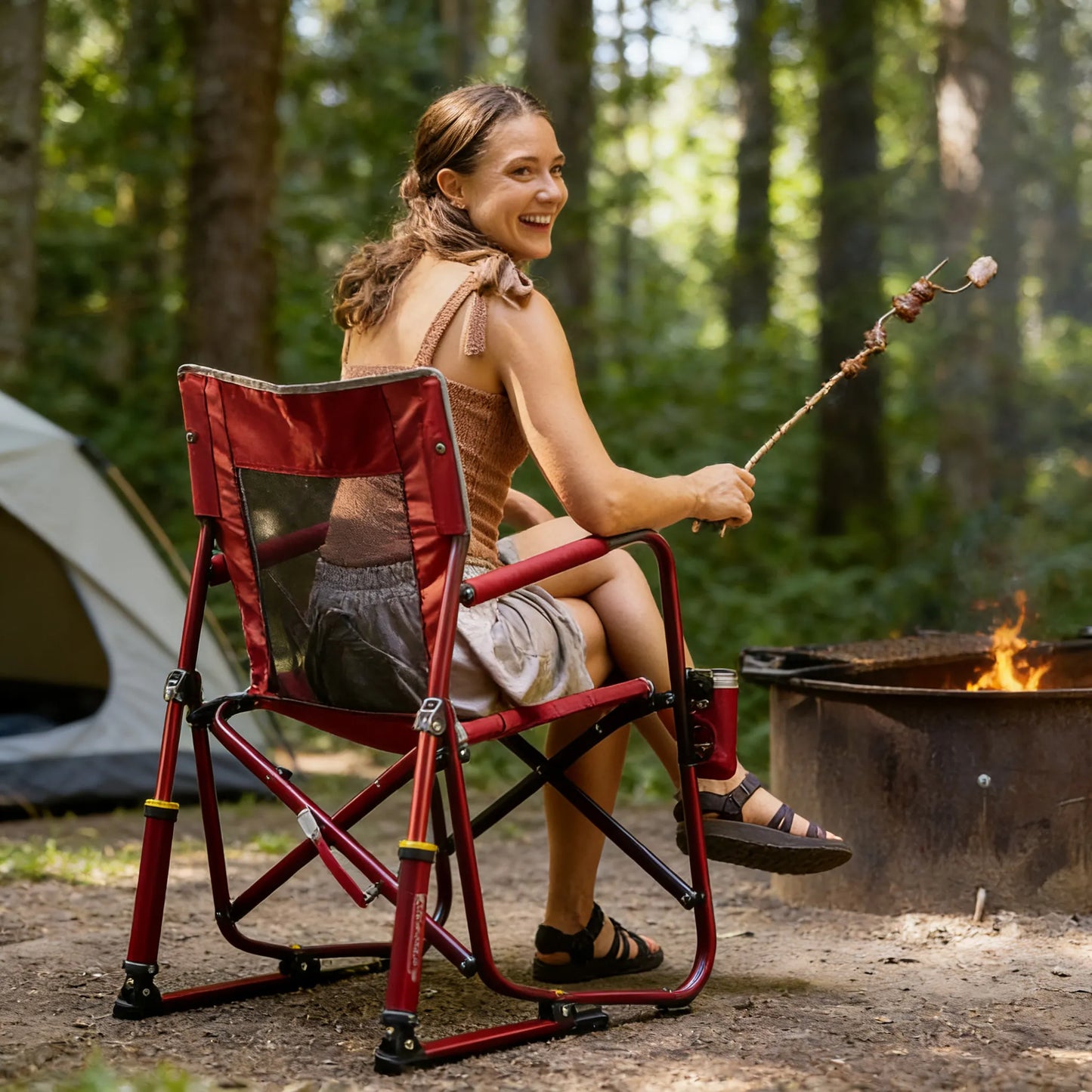 Folding Rocker with Cup Holder, Easy to Carry for Outdoor Camping & Relaxation