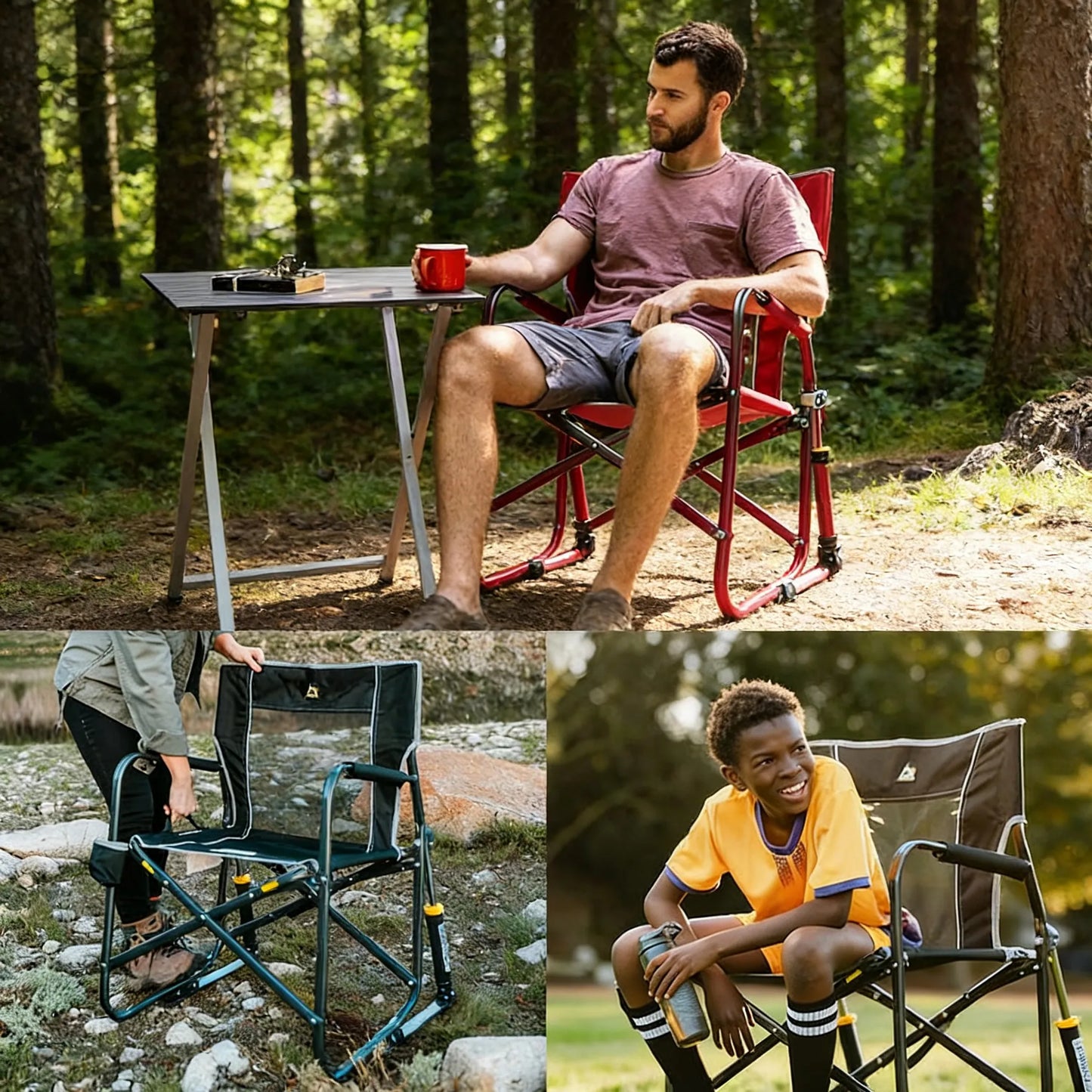 Folding Rocker with Cup Holder, Easy to Carry for Outdoor Camping & Relaxation