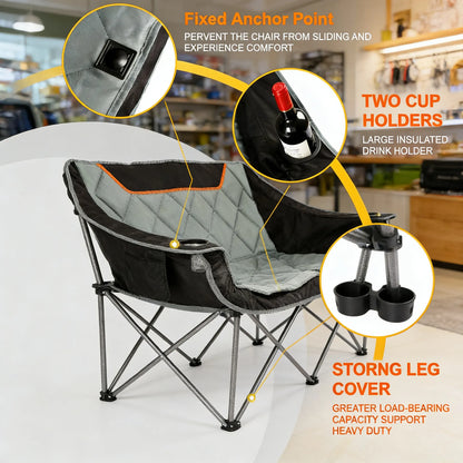 Fully Padded Folding Camping Loveseat, 650LBS Capacity with Cup Holders