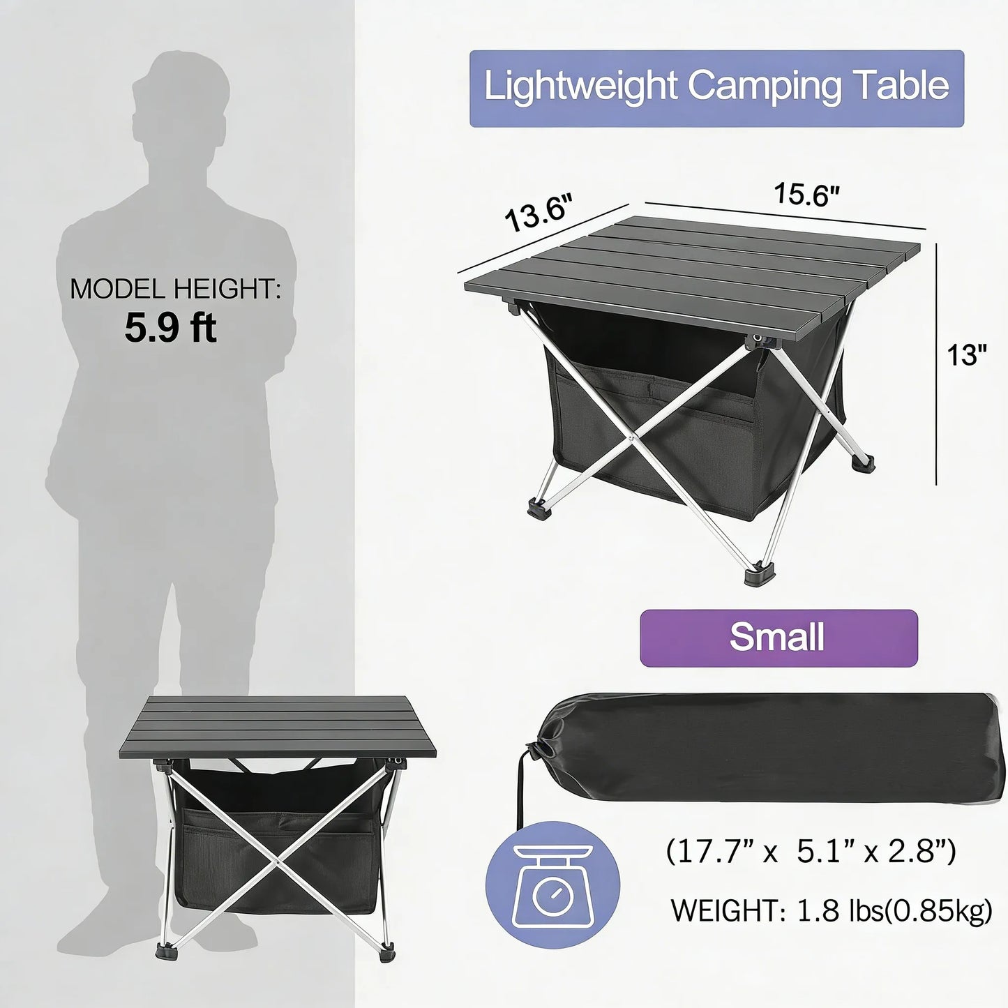 Ultralight Aluminum Folding Table with Bag, All-Purpose Outdoor Use
