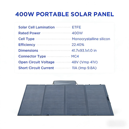 400W Portable Foldable Solar Panel, IP68 Waterproof with Dual-Purpose Case for Outdoor & RV Use
